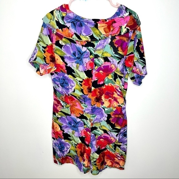 In Charge Vintage 90s Retro Colorful Floral Print Short Sleeve Romper Medium - Picture 5 of 16